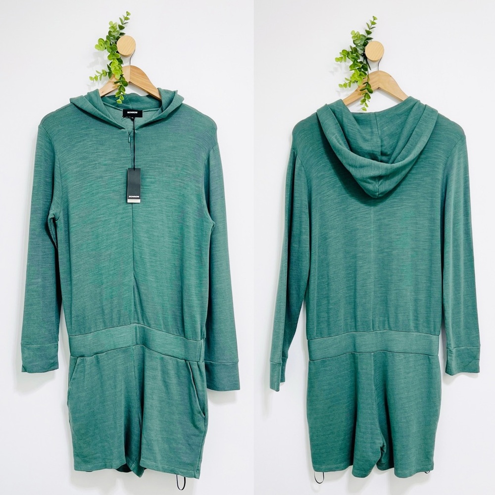Monrow NWT Green Super Soft Hooded Zip Lounge Romper